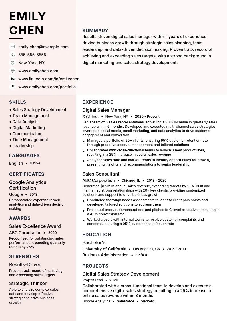 Digital Sales Manager resume example