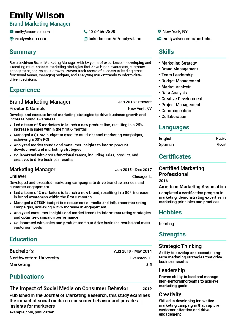 Brand Marketing Manager resume example