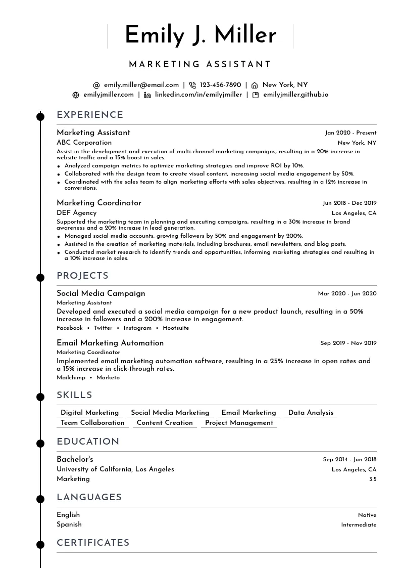 Marketing Assistant resume example