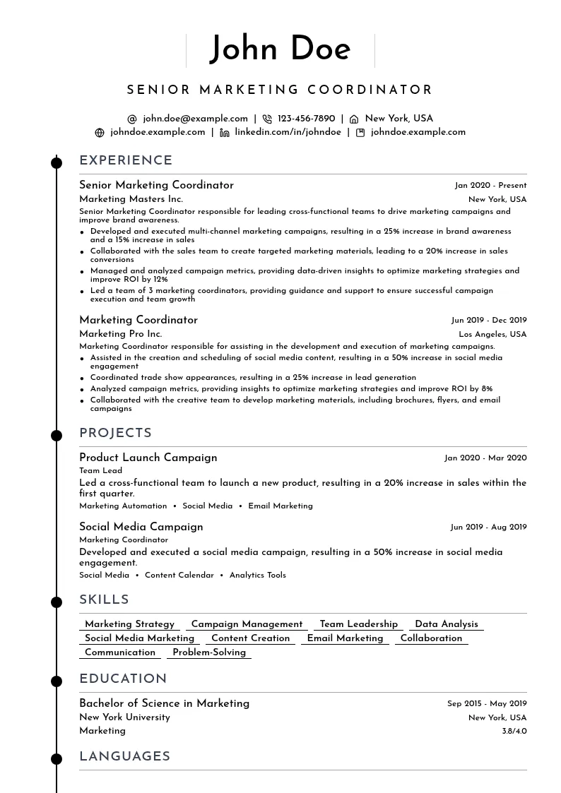 Senior Marketing Coordinator resume example