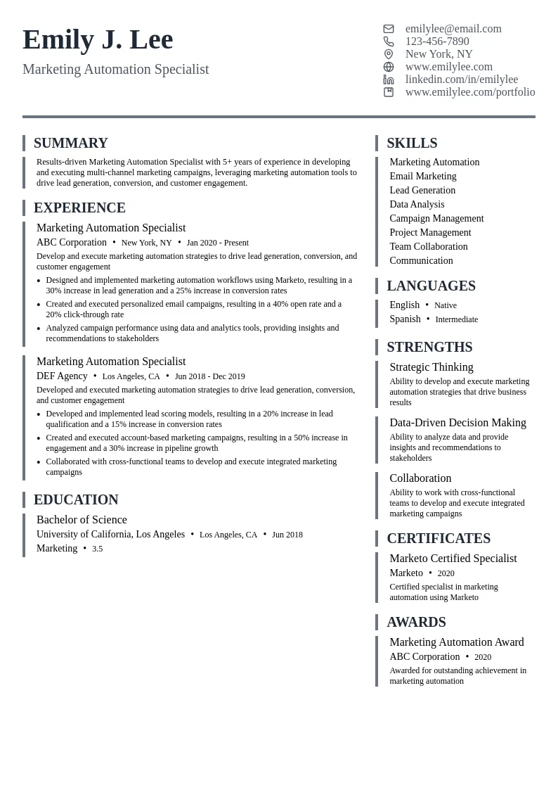 Marketing Automation Specialist resume example
