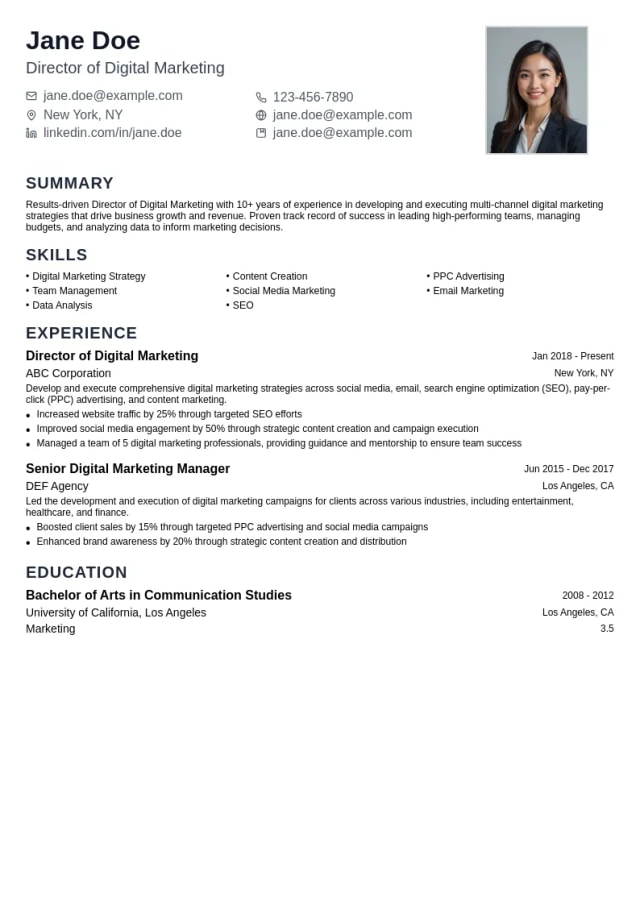 Director of Digital Marketing resume example