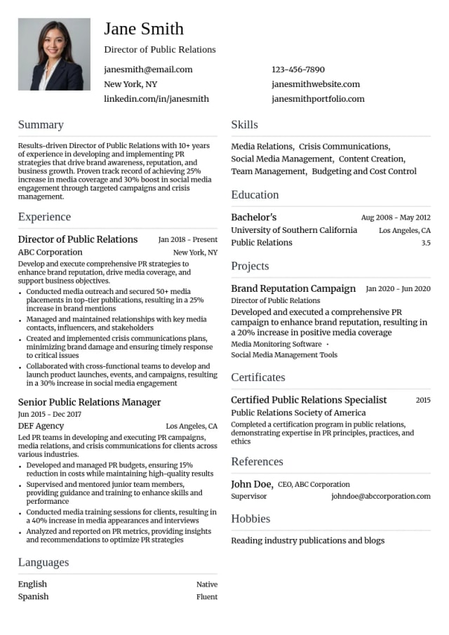 Director of Public Relations resume example