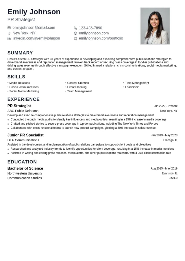 PR Strategist resume example