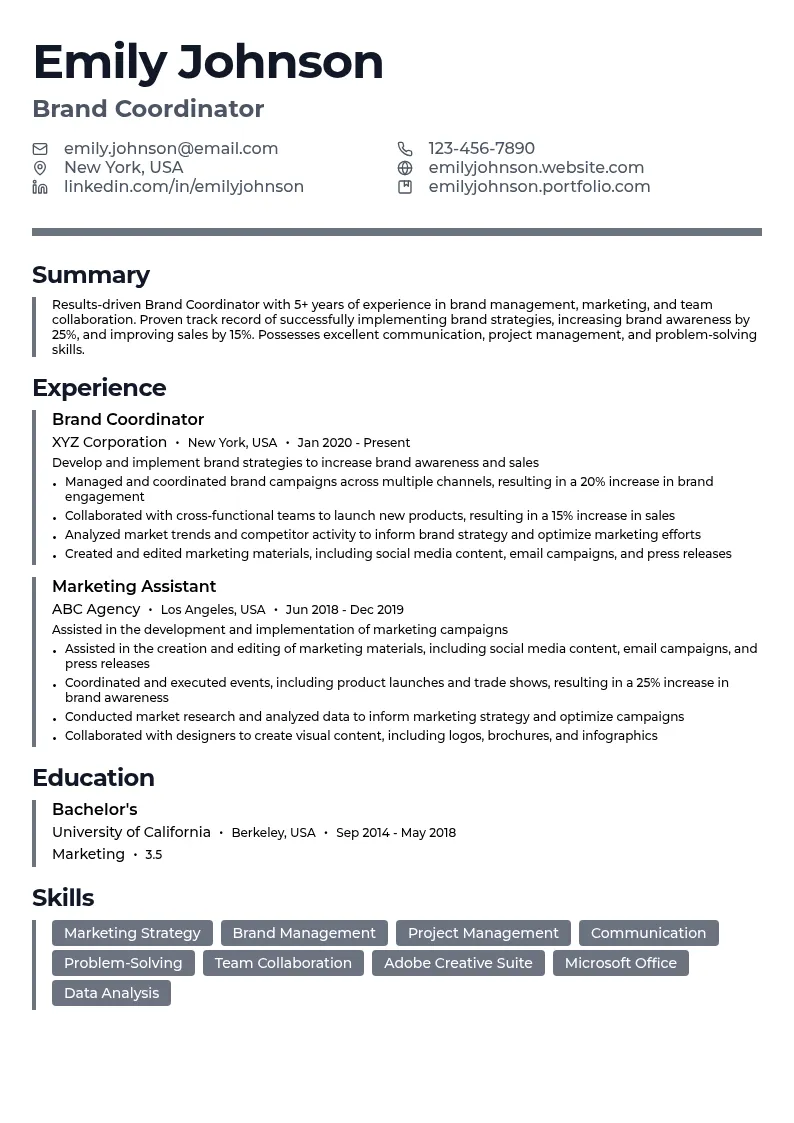 Brand Coordinator resume example
