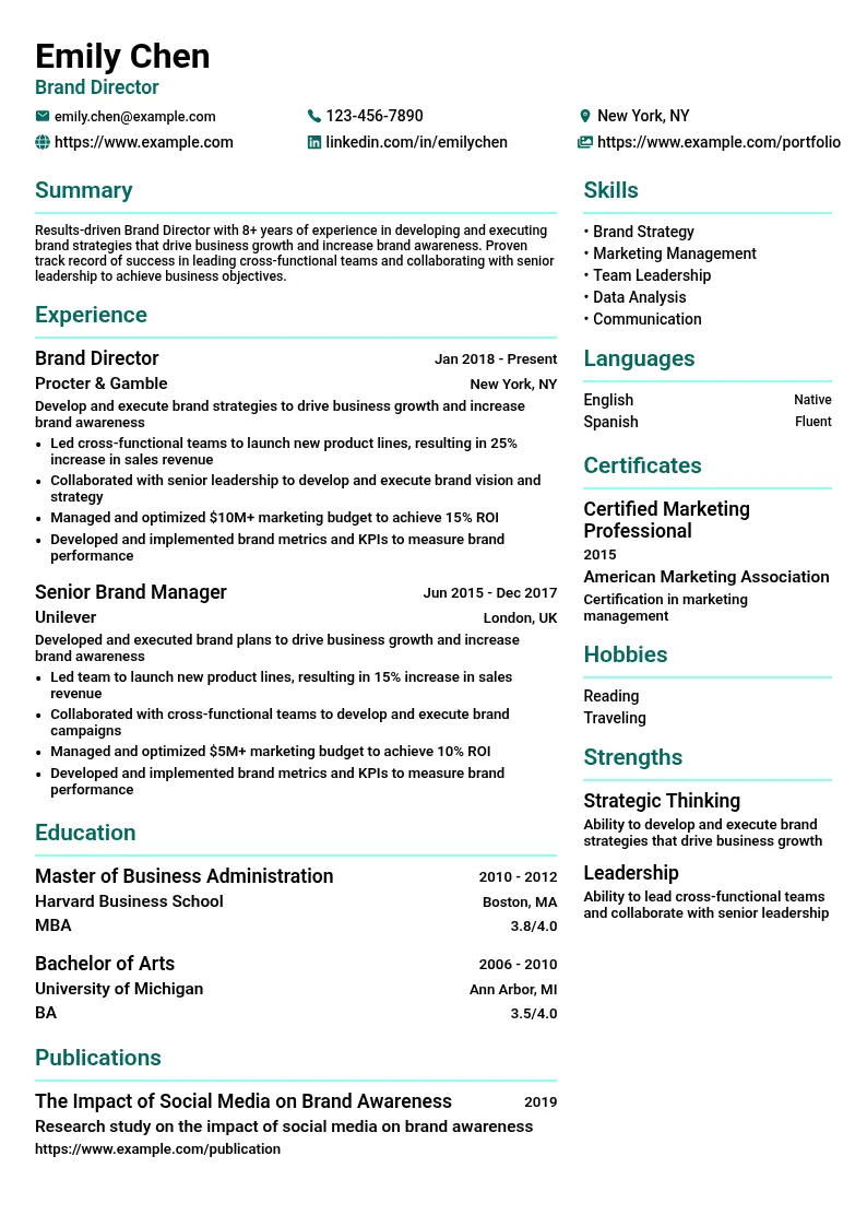 Brand Director resume example