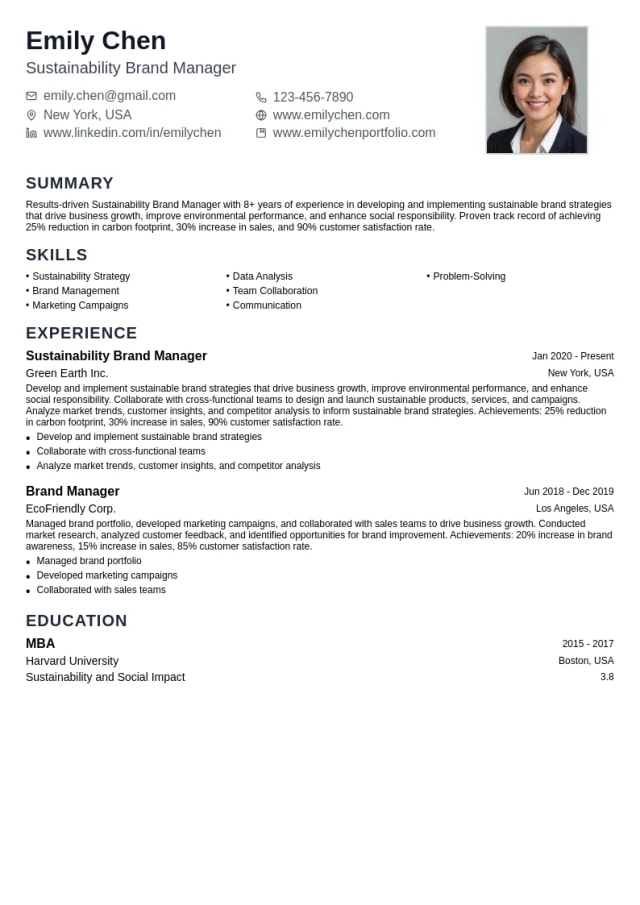 Sustainability Brand Manager resume example