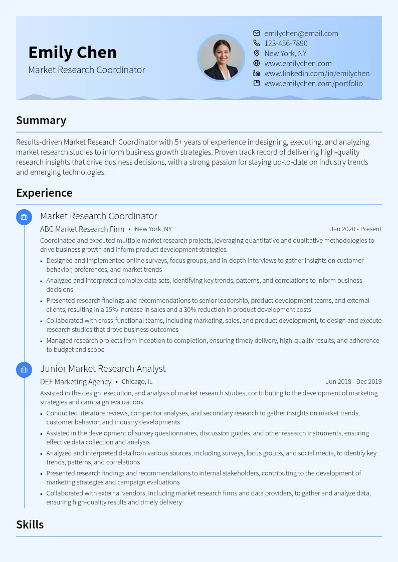 Market Research Coordinator resume example