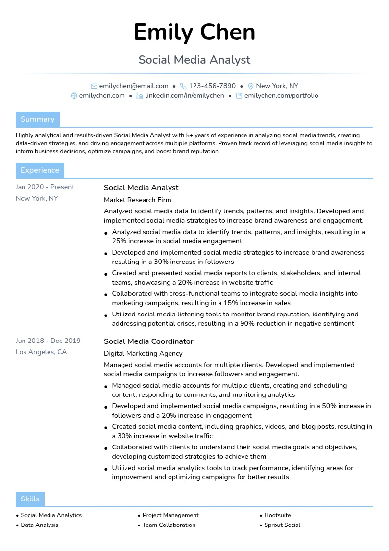 Social Media Analyst resume example