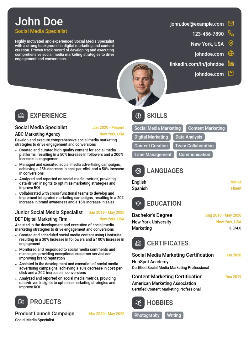 Social Media Specialist resume example