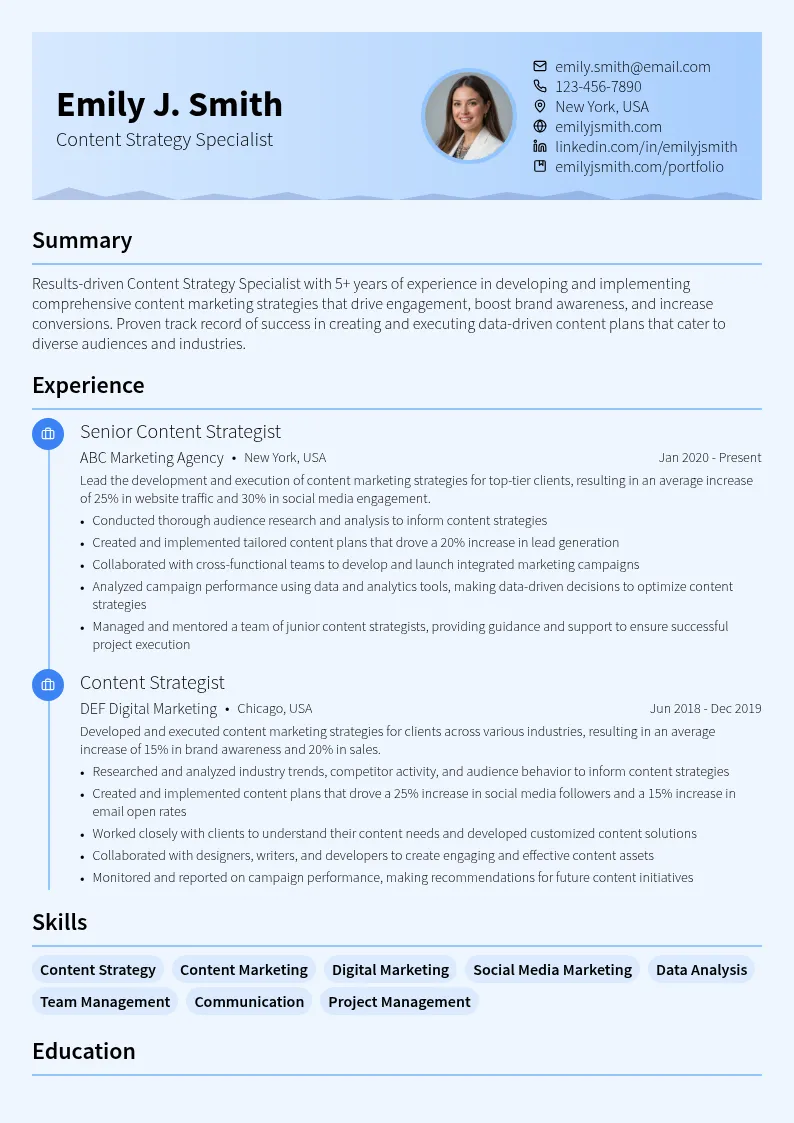 Content Strategy Specialist resume example