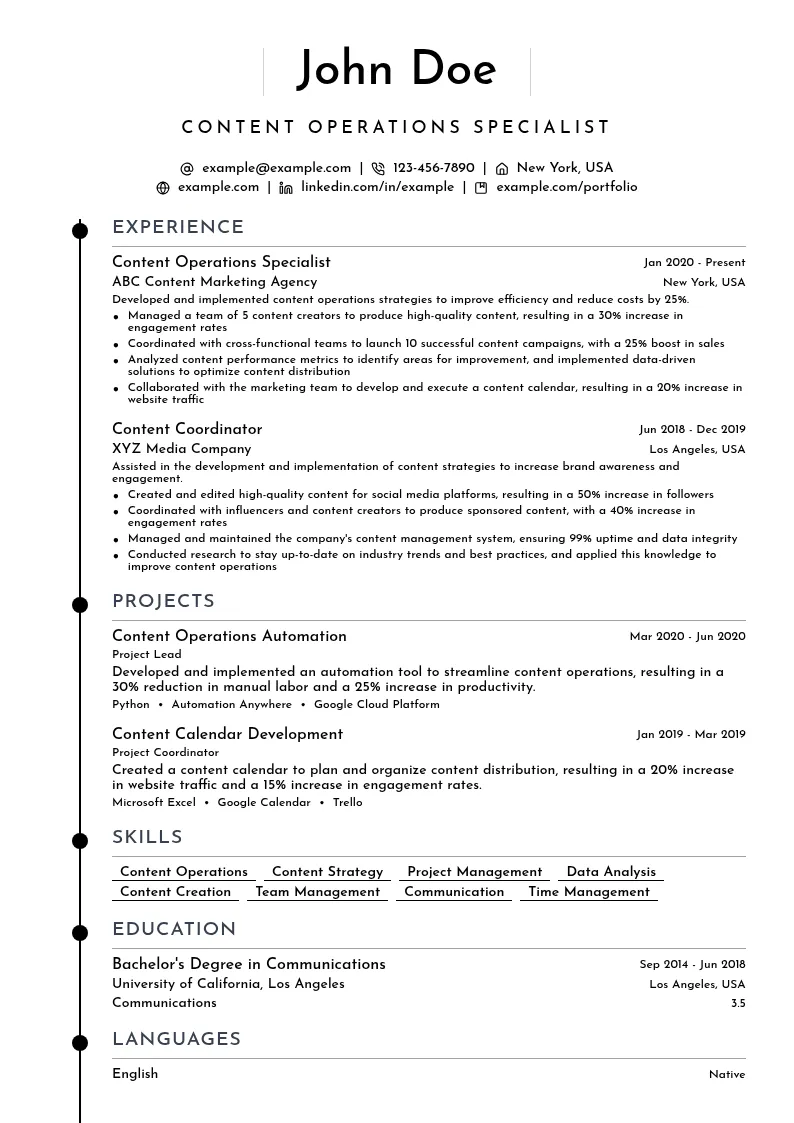 Content Operations Specialist resume example
