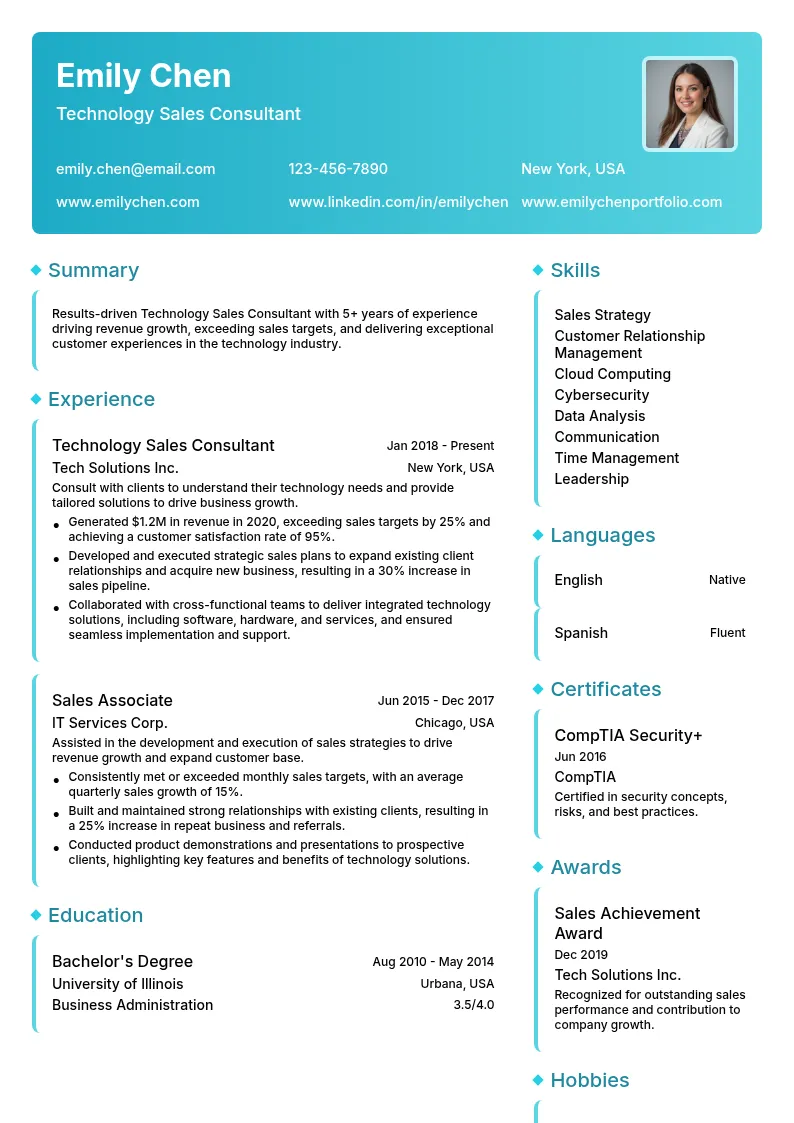 Technology Sales Consultant resume example