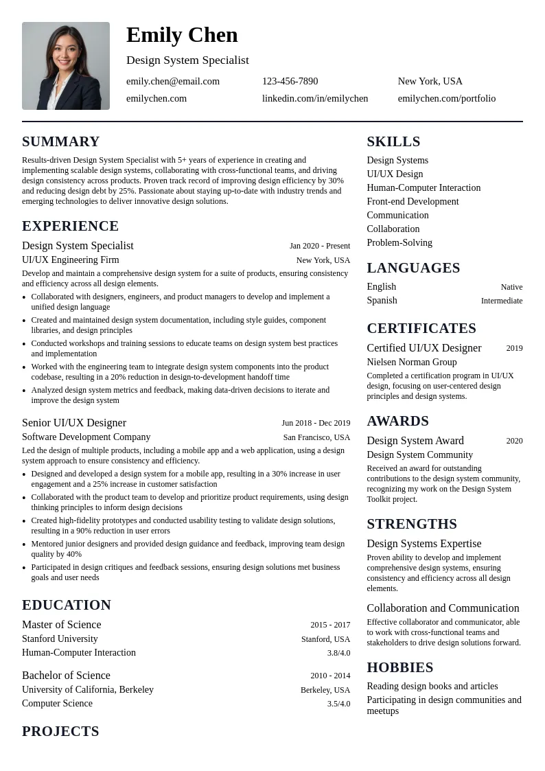 Design System Specialist resume example