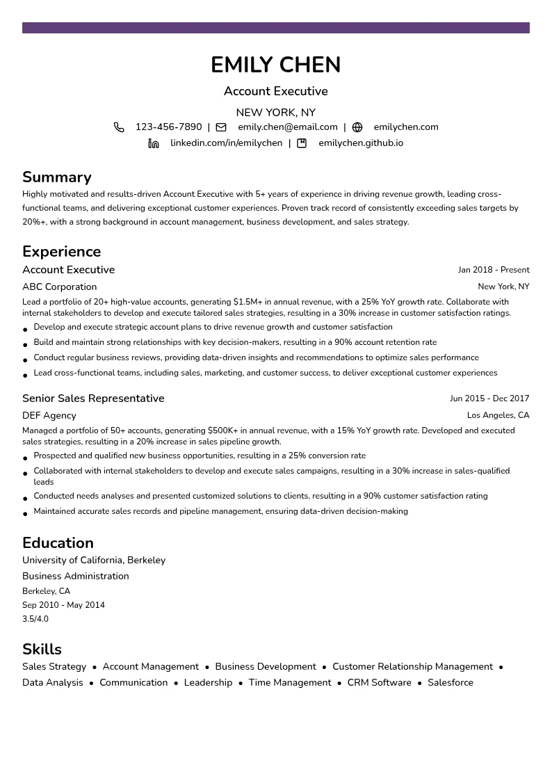 Account Executive resume example