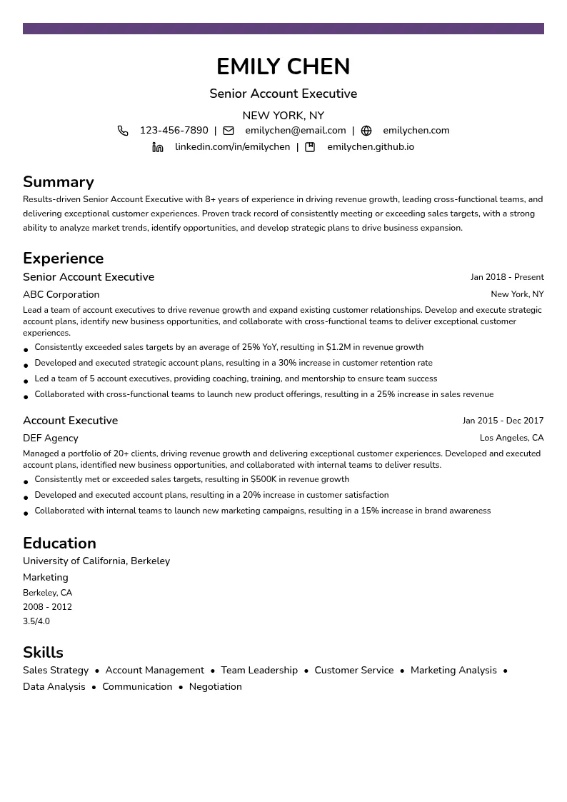 Senior Account Executive resume example