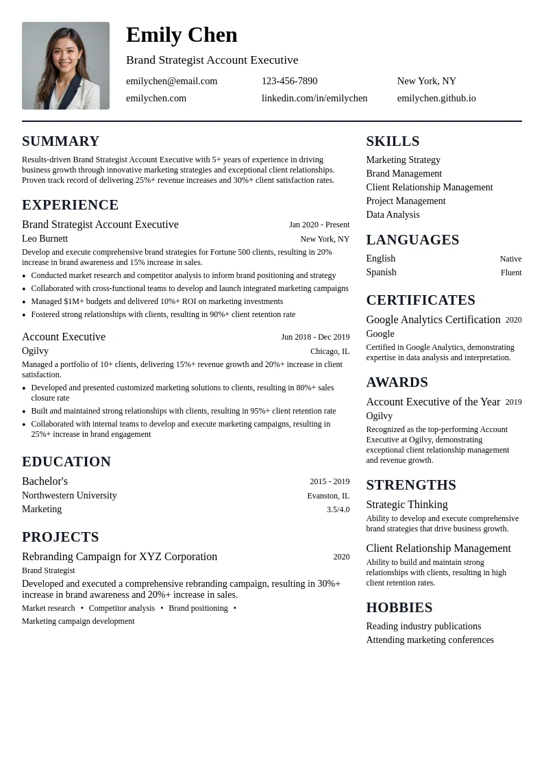 Brand Strategist Account Executive resume example