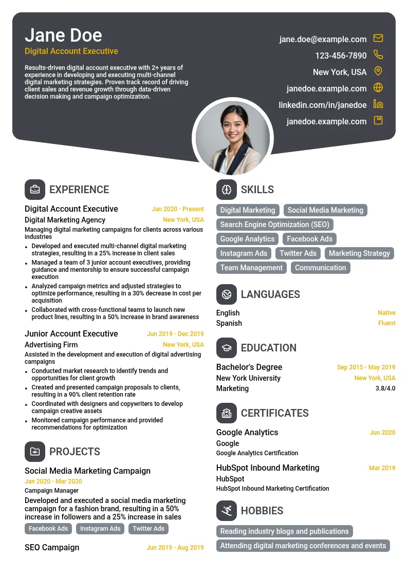 Digital Account Executive resume example