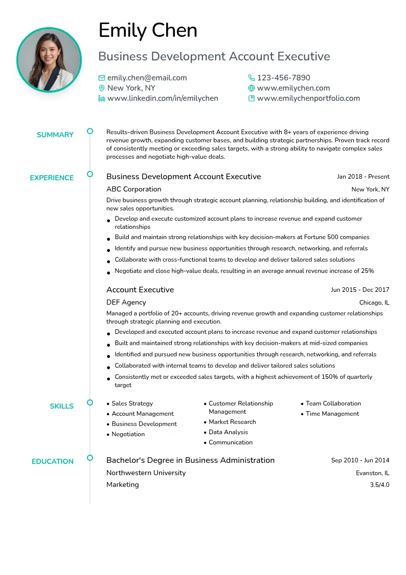 Business Development Account Executive resume example