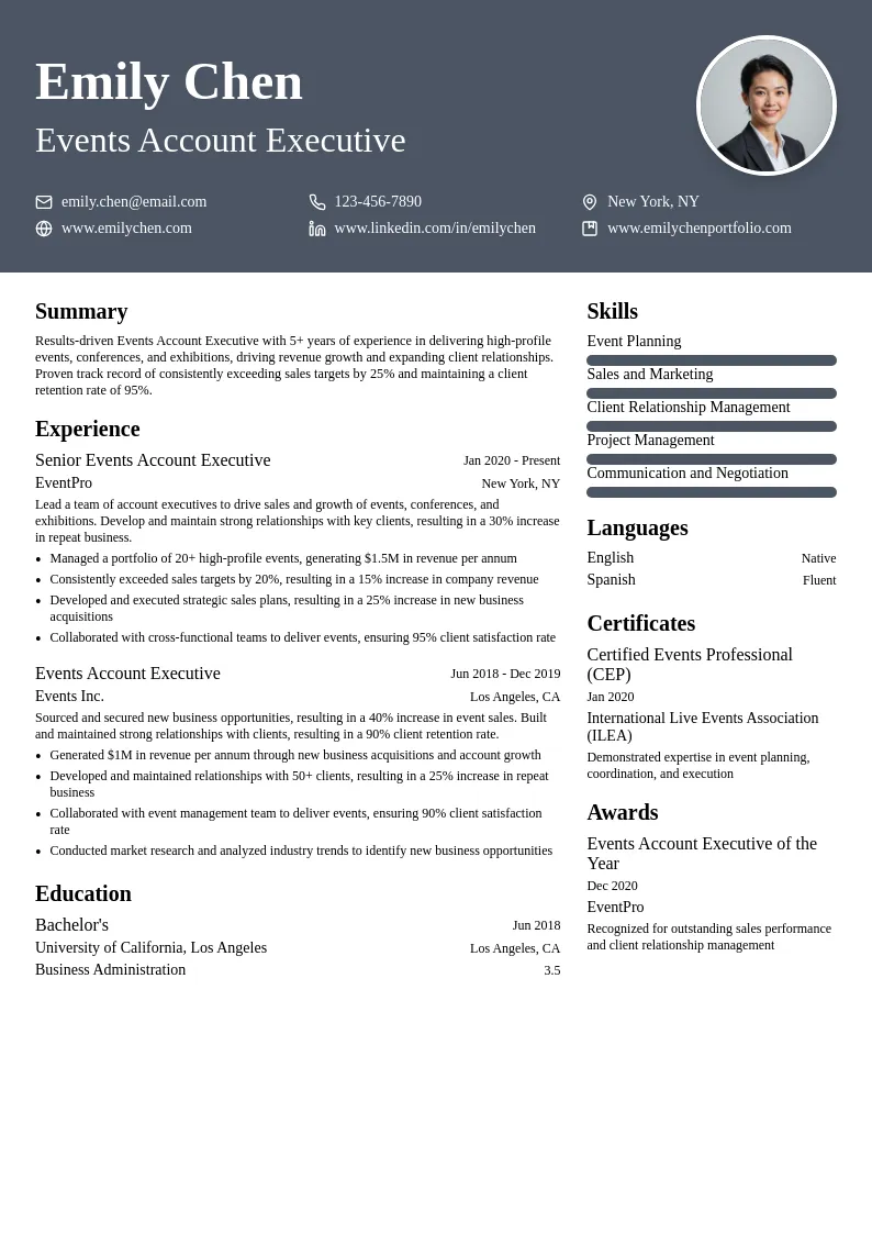 Events Account Executive resume example