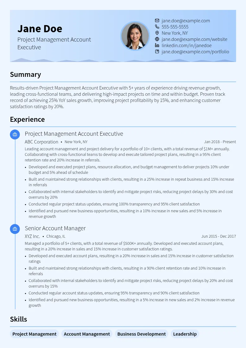 Project Management Account Executive resume example
