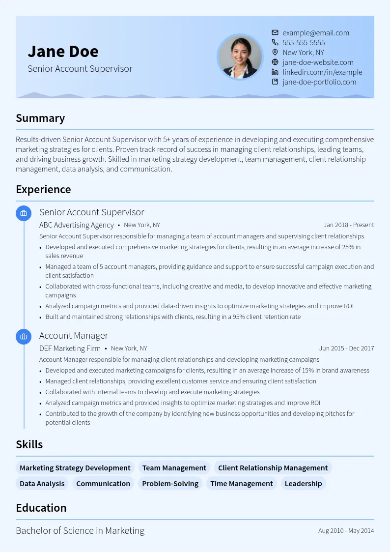 Senior Account Supervisor resume example