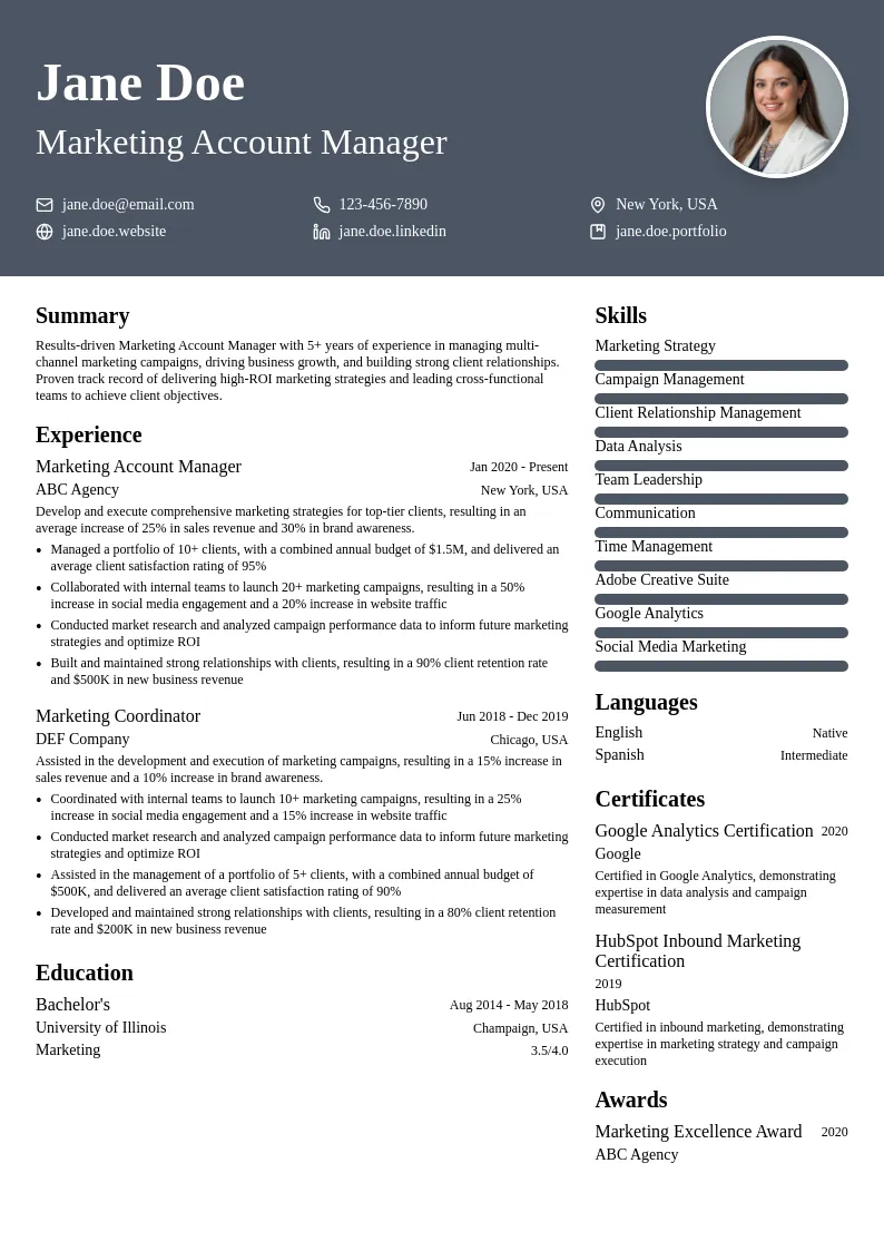 Marketing Account Manager resume example
