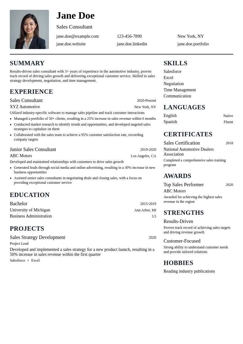 Sales Consultant resume example
