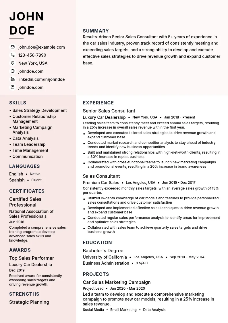 Senior Sales Consultant resume example