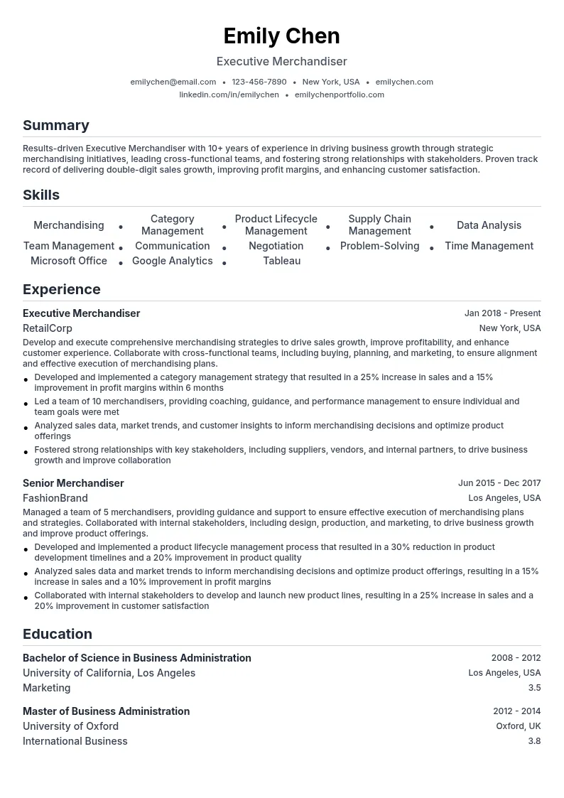 Executive Merchandiser resume example