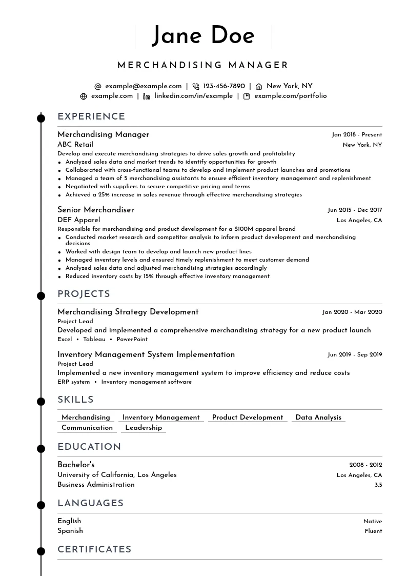Merchandising Manager resume example