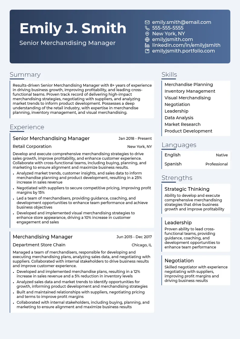 Senior Merchandising Manager resume example