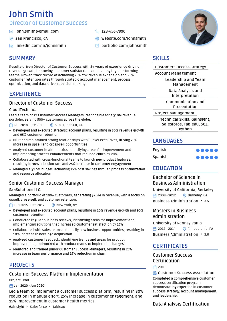 Director of Customer Success resume example