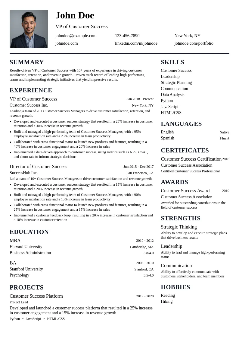 VP of Customer Success resume example
