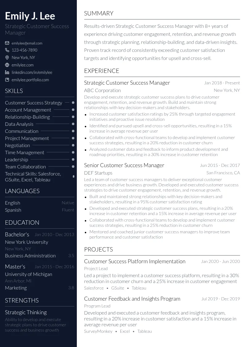 Strategic Customer Success Manager resume example