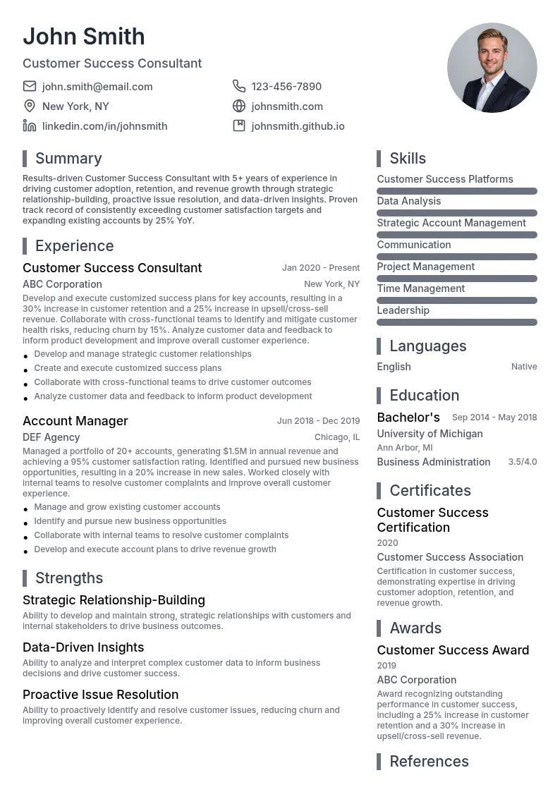 Customer Success Consultant resume example