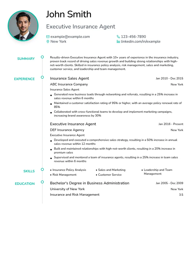 Executive Insurance Agent resume example