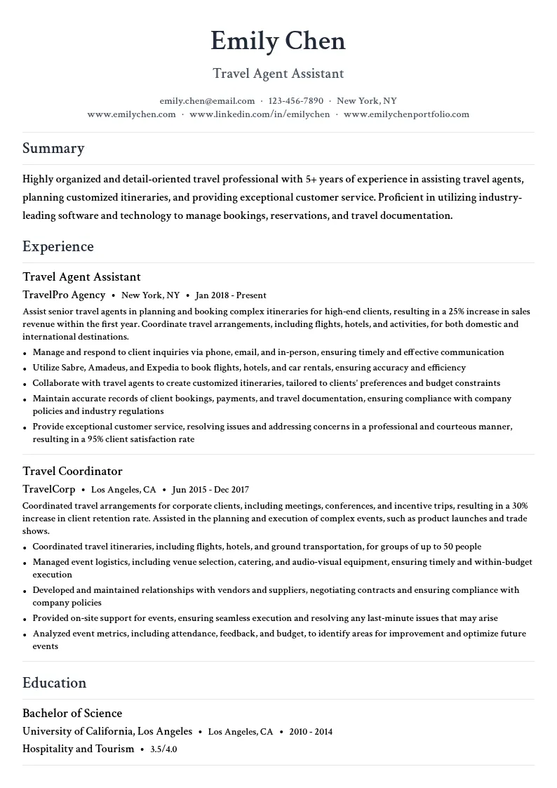 Travel Agent Assistant resume example