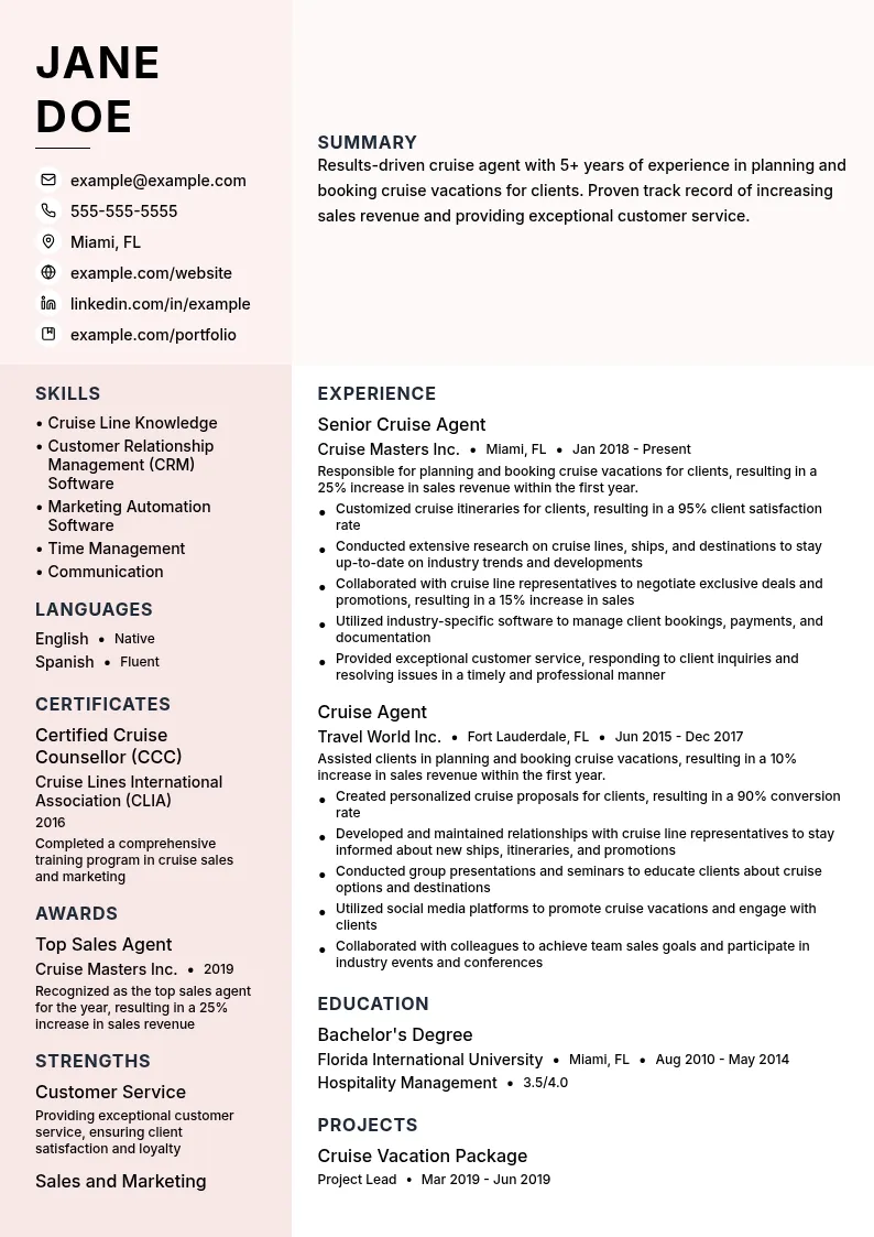 Cruise Agent resume example