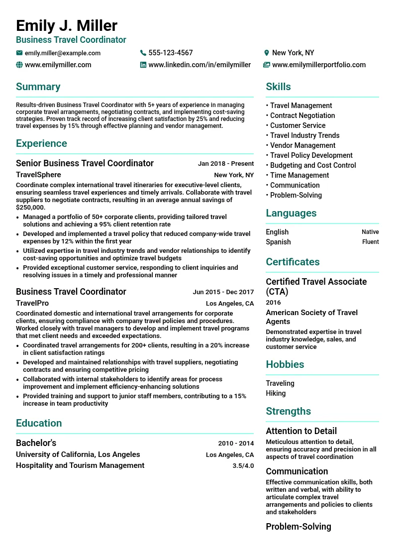 Business Travel Coordinator resume example