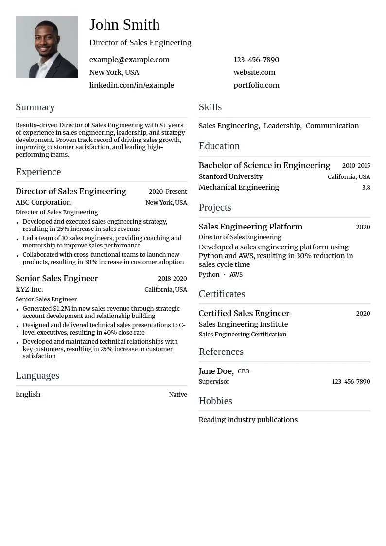 Director of Sales Engineering resume example