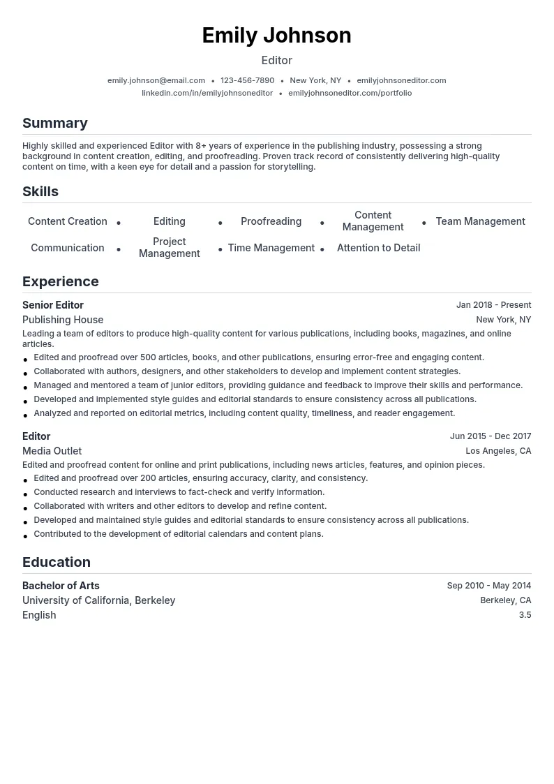 Editor resume example