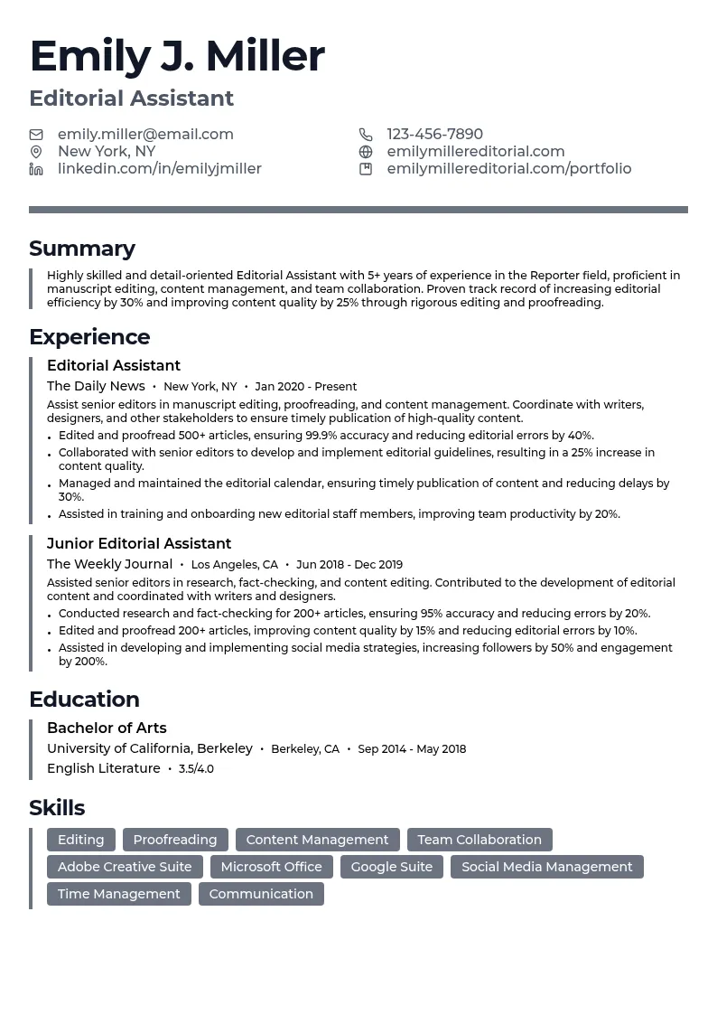 Editorial Assistant resume example