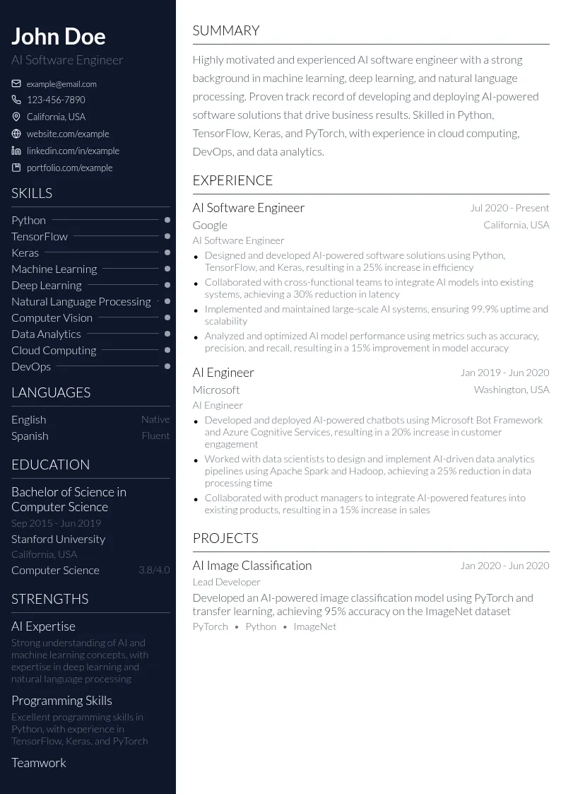 AI Software Engineer resume example