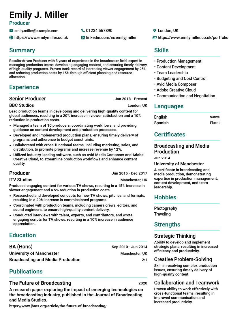Producer resume example