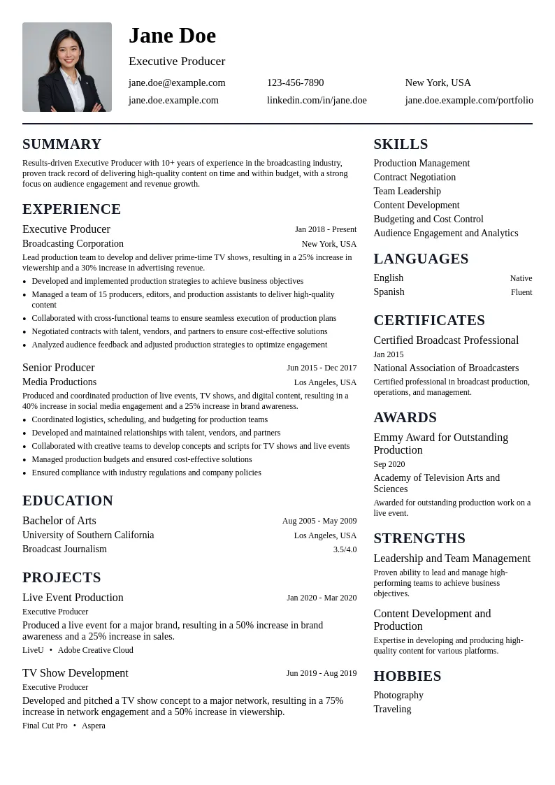 Executive Producer resume example