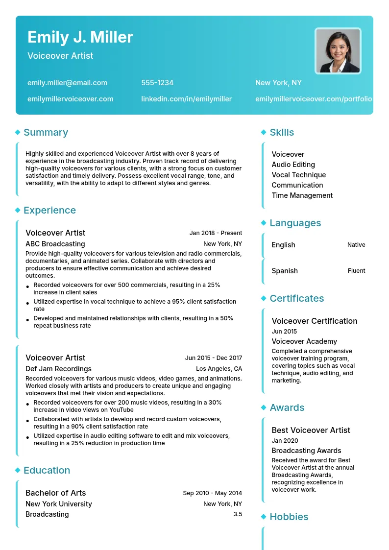 Voiceover Artist resume example