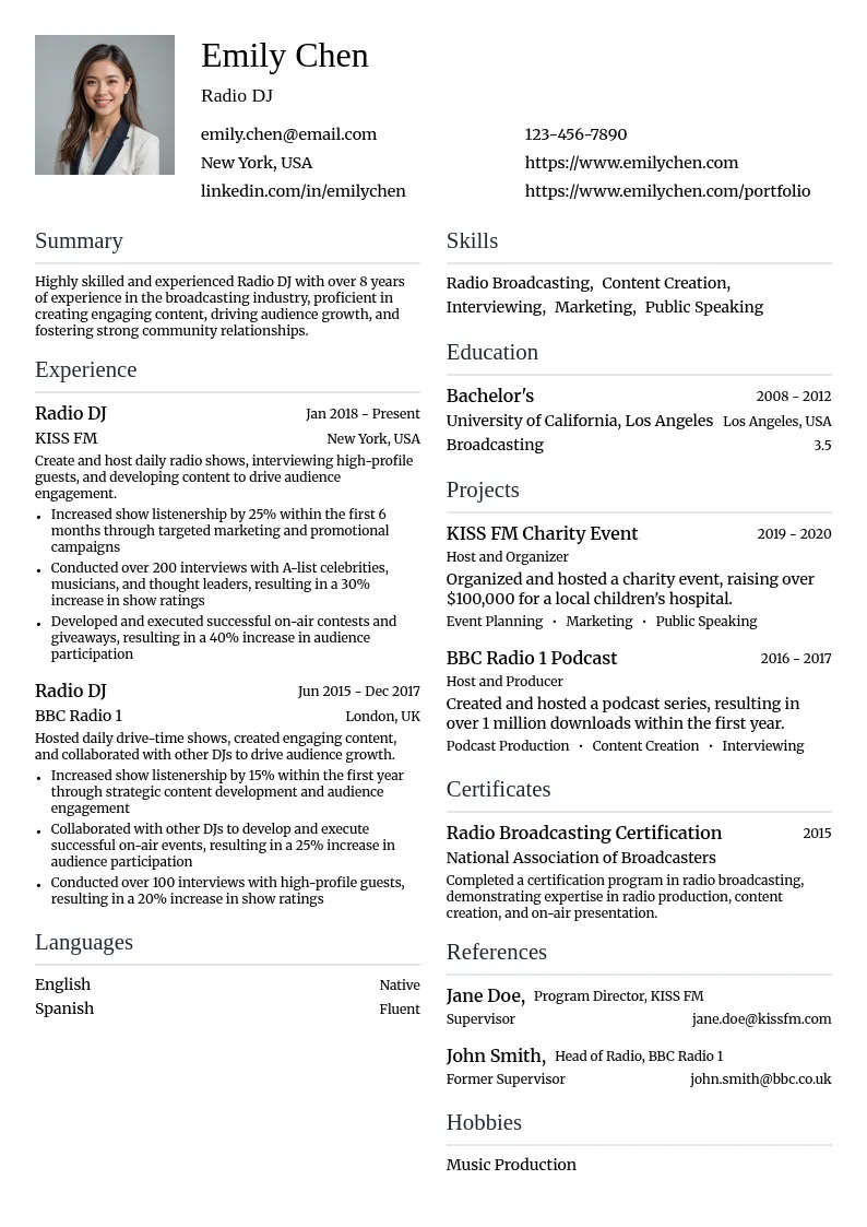 Radio DJ resume example