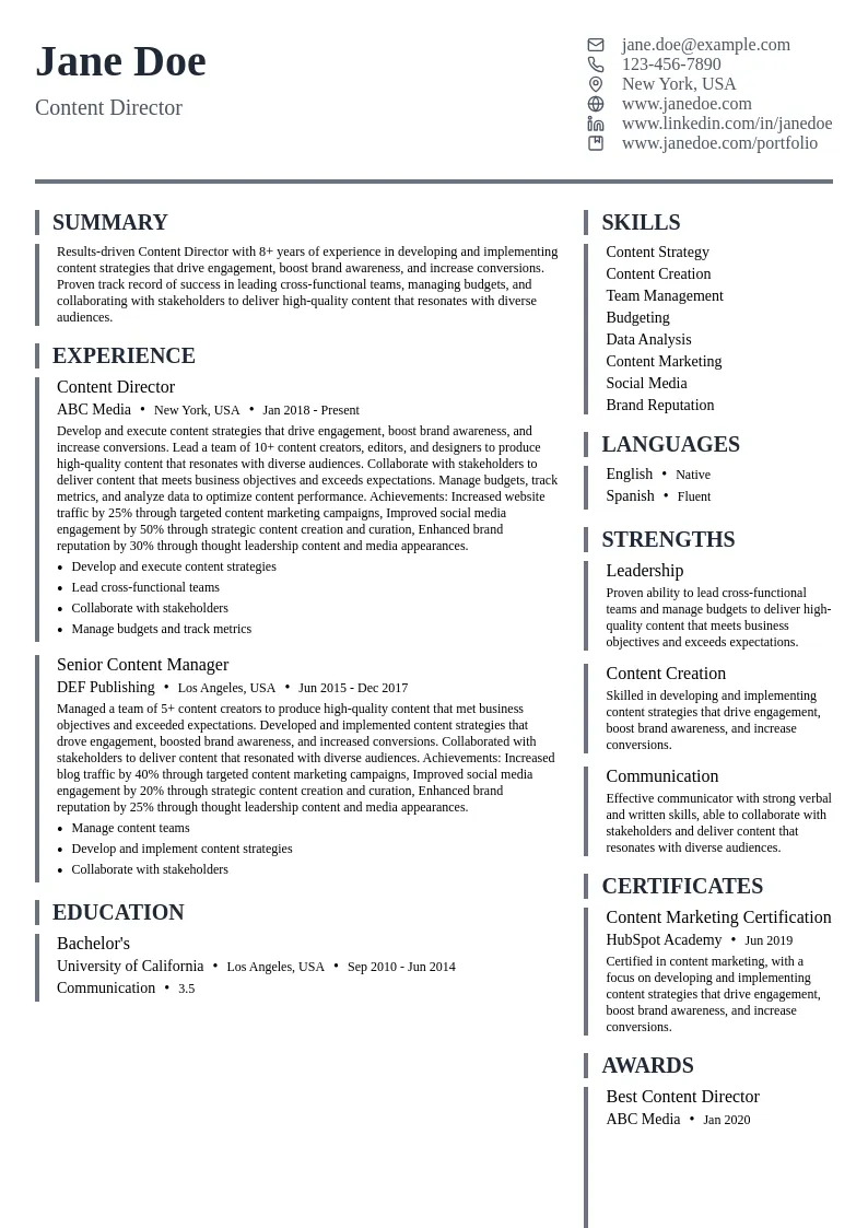 Content Director resume example