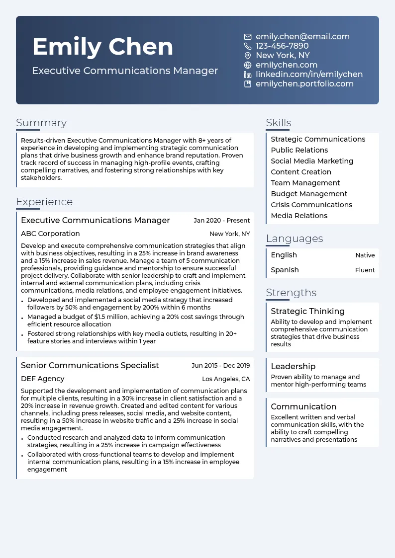 Executive Communications Manager resume example